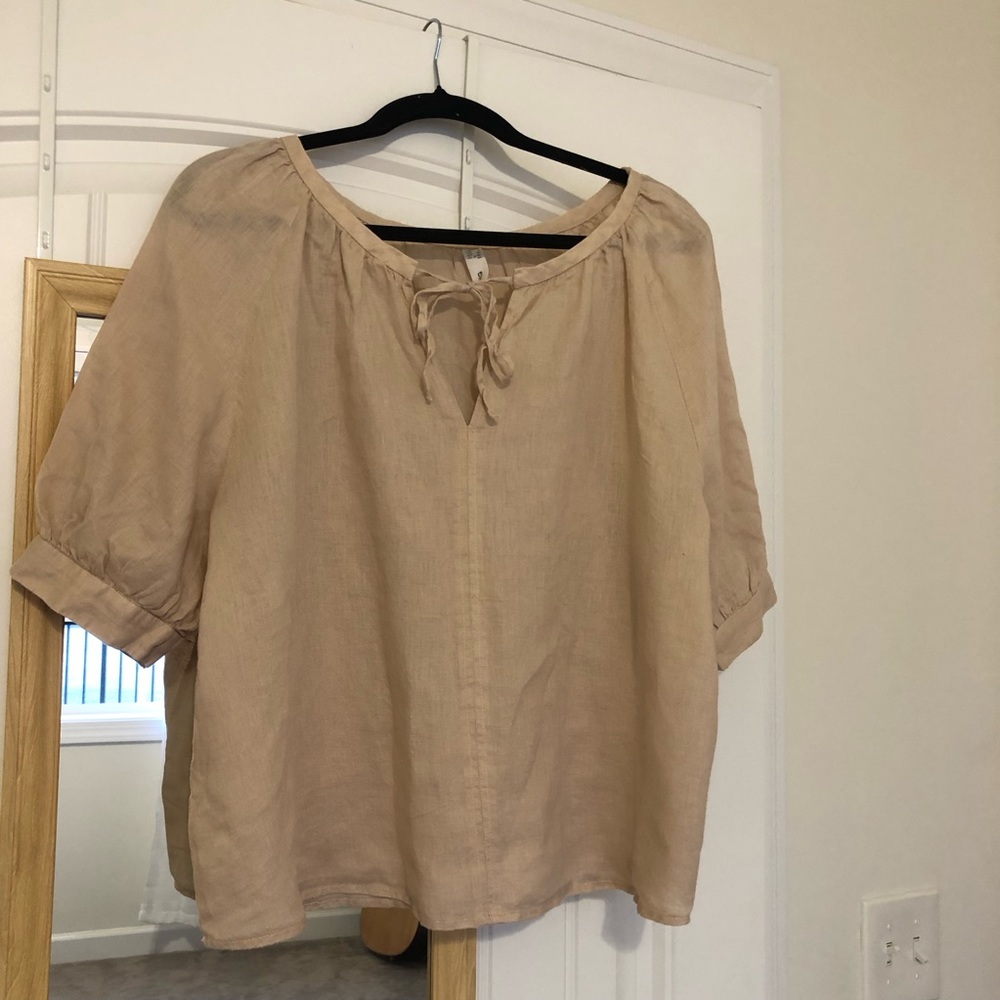 Blush 100% Linen Peasant Blouse